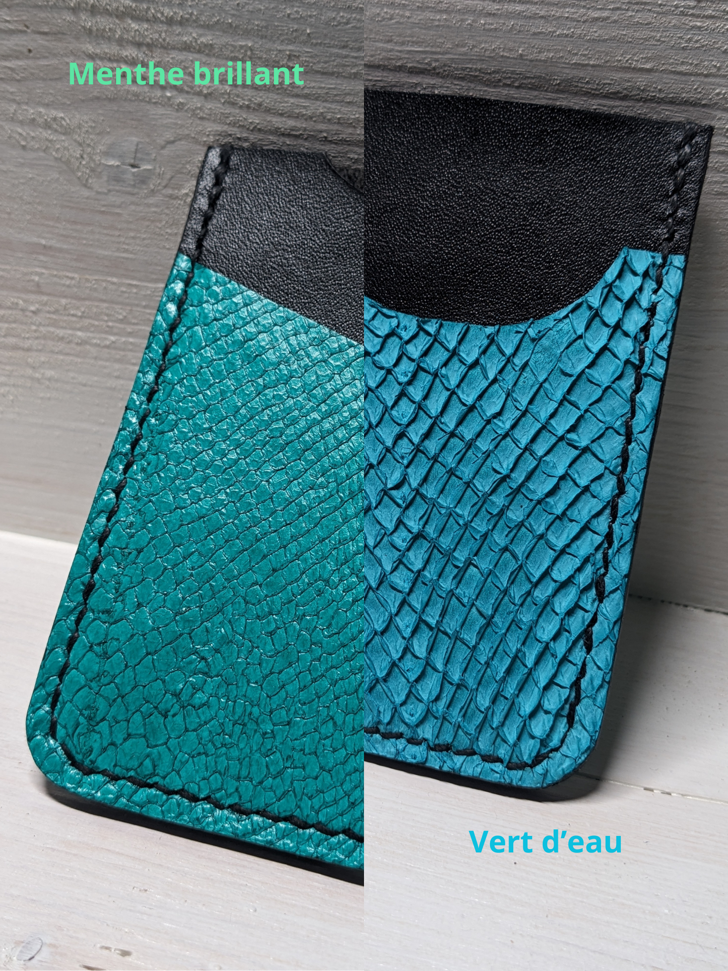 Porte-Cartes en Cuir Tannage Végétal et Cuir Marin Upcyclé