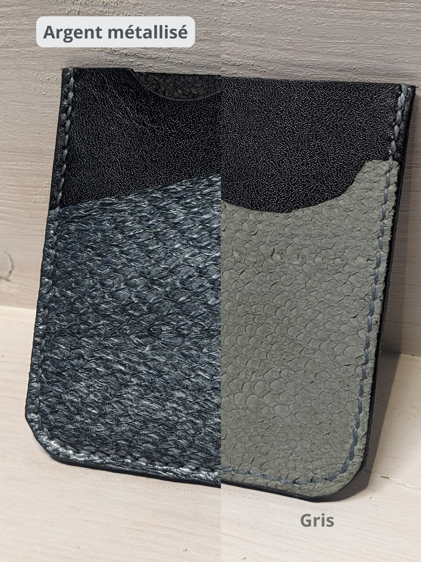 Porte-Cartes en Cuir Tannage Végétal et Cuir Marin Upcyclé