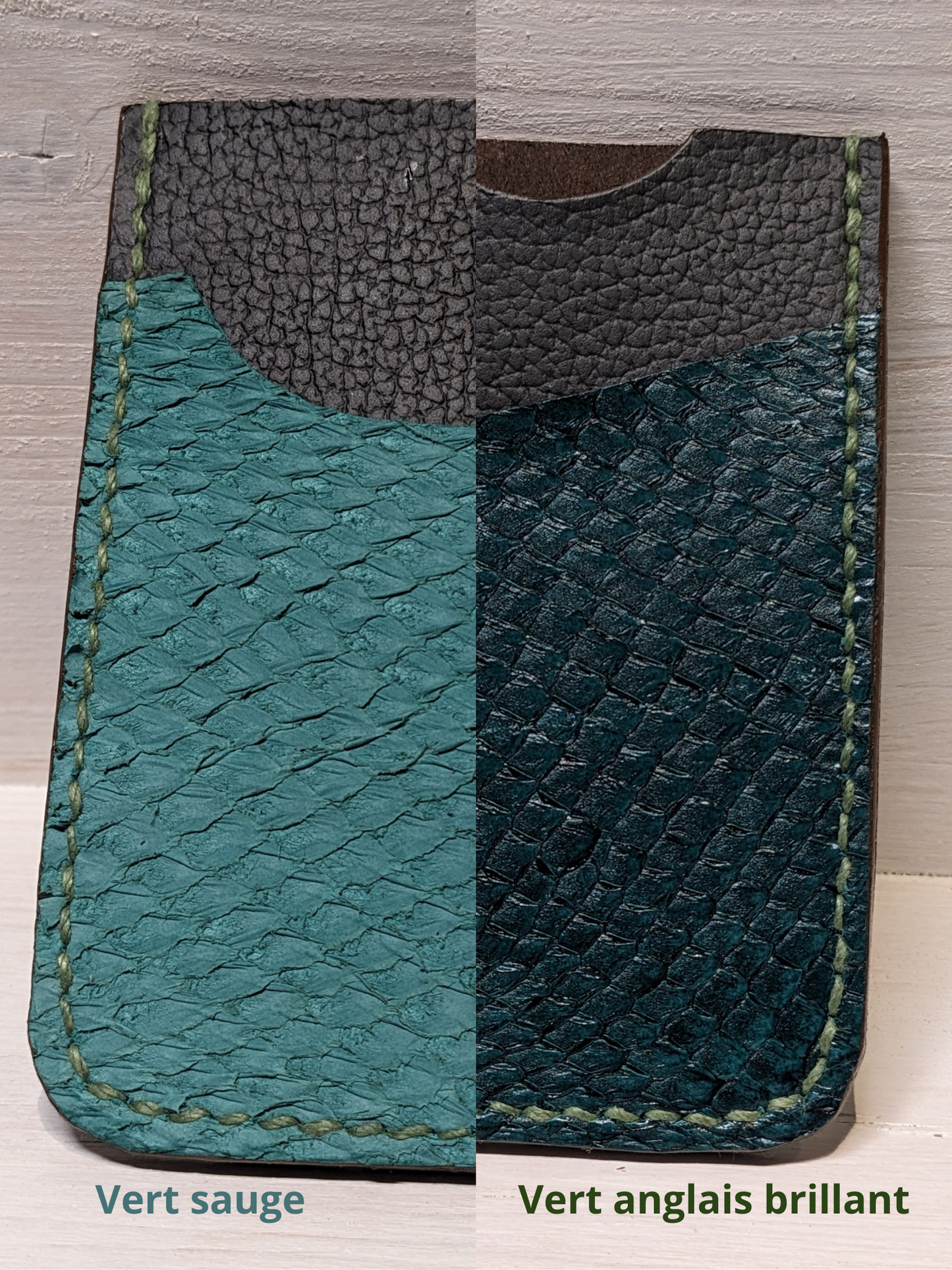 Porte-Cartes en Cuir Tannage Végétal et Cuir Marin Upcyclé