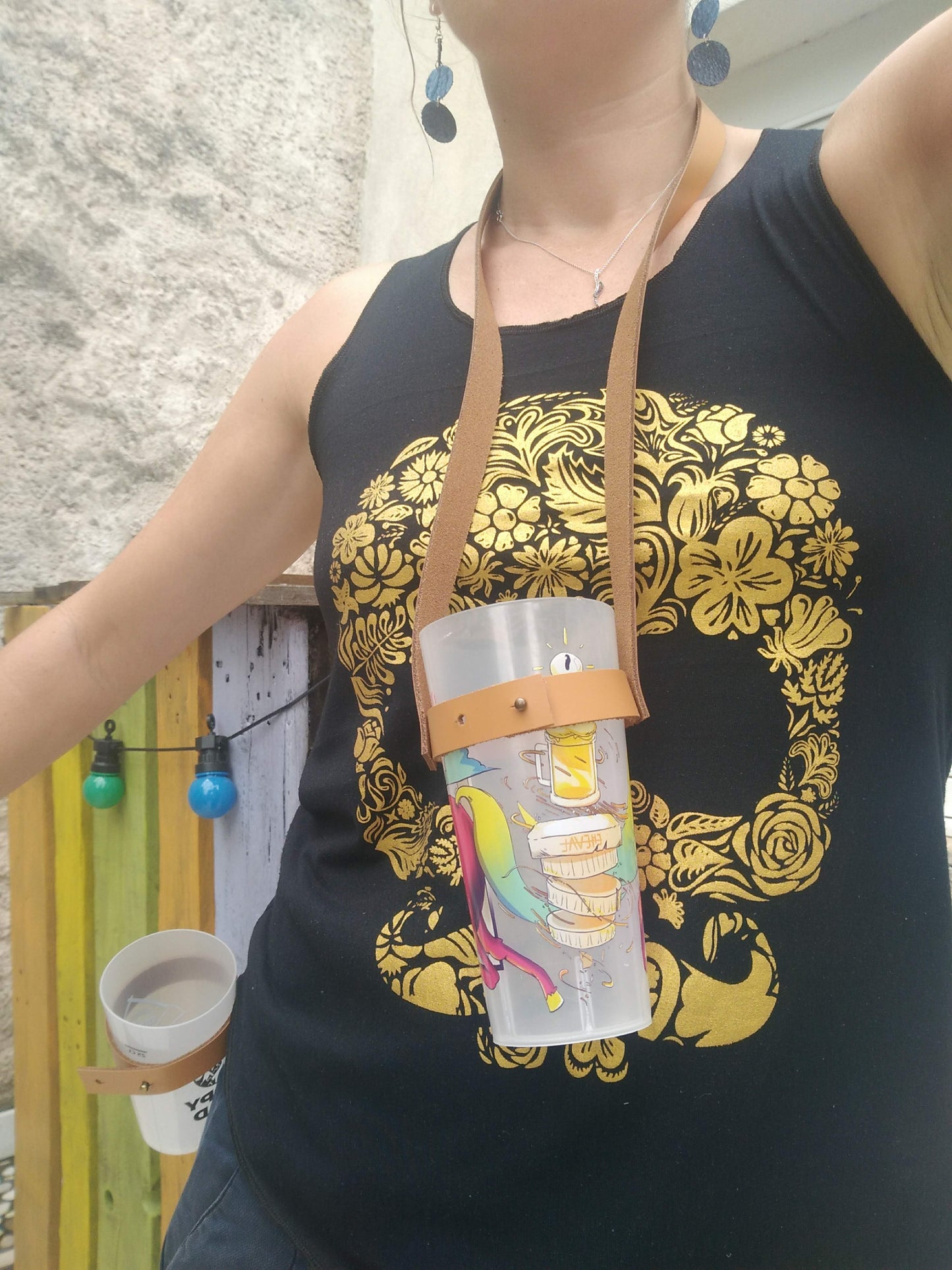 🌞 Pack Édition Festival 🌿Porte-gobelets minimalistes en cuir – 25cl & 50cl / Ceinture & Tour de cou