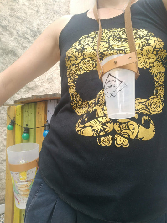 🌞 Pack Édition Festival 🌿Porte-gobelets minimalistes en cuir – 25cl & 50cl / Ceinture & Tour de cou