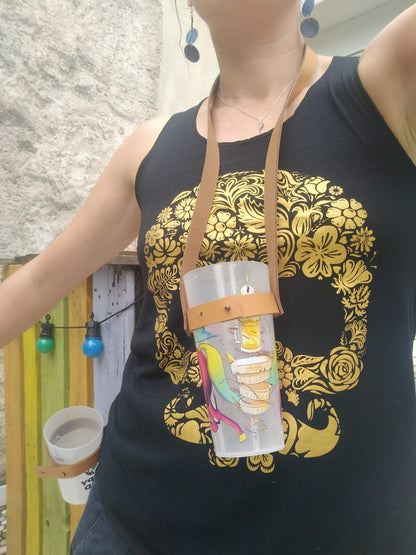 🌞 Pack Édition Festival 🌿Porte-gobelets minimalistes en cuir – 25cl & 50cl / Ceinture & Tour de cou