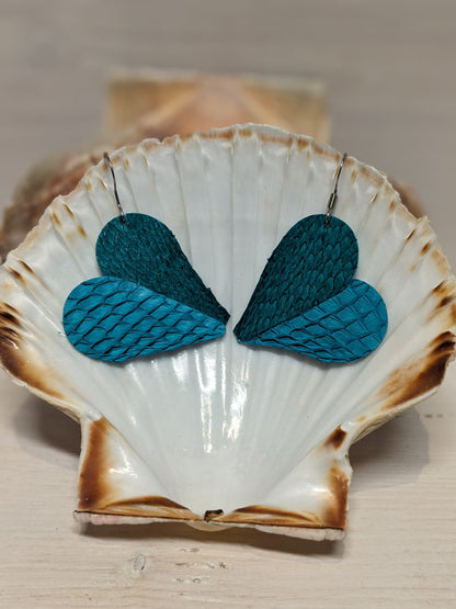 Boucles d'oreilles cœur en cuir marin
