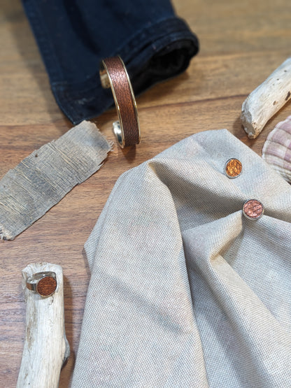 Parure "Eclat d'Automne" – Bijoux en cuir marin cuivré, laiton doré et acier inoxydable